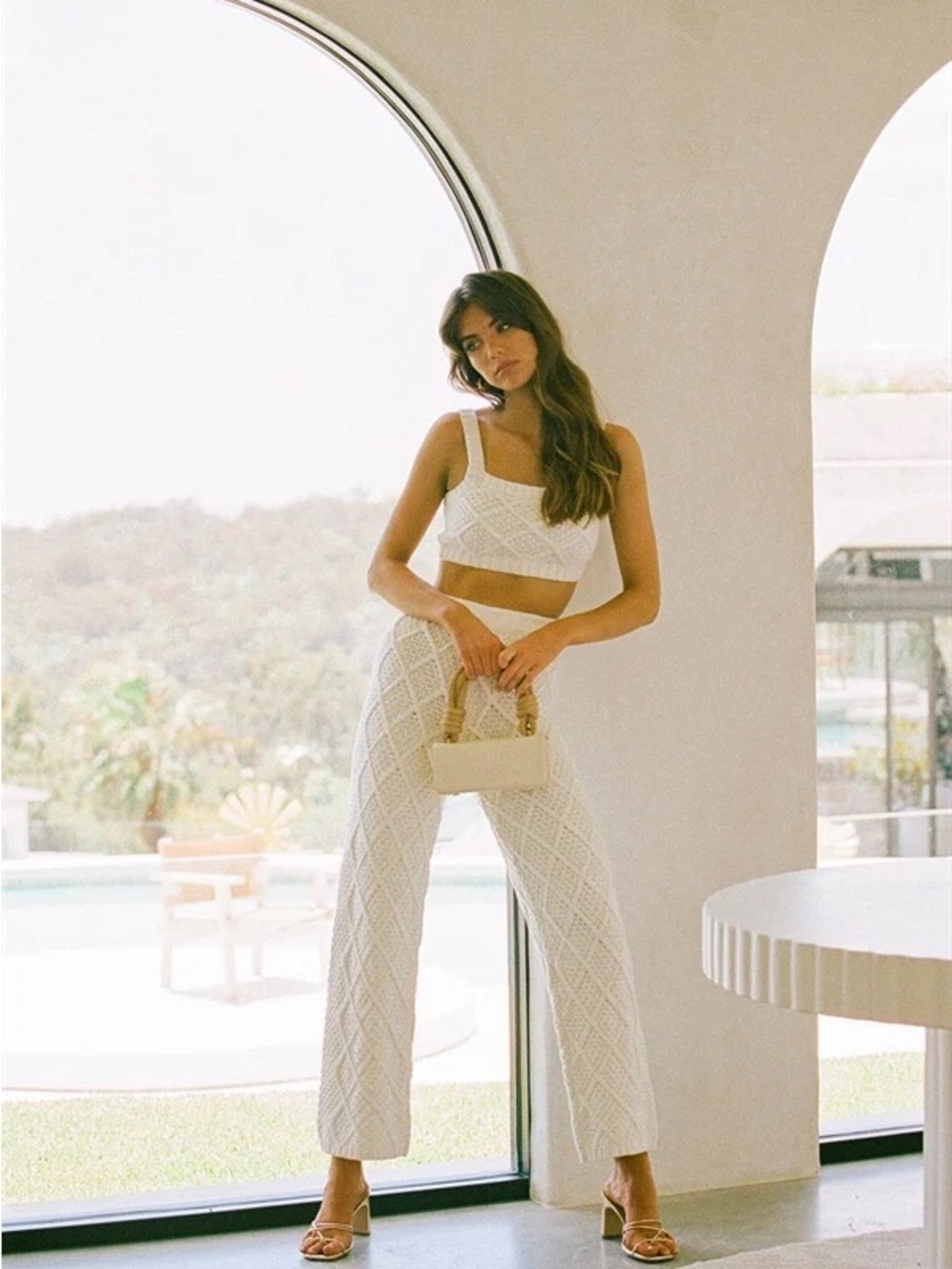 Sabo Skirt Venti Cable Knit Crop Top & Wide Leg Pants Set L